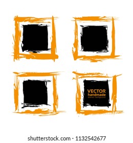 Four frames from textured orange and black abstract smears set isolated on a white background