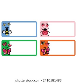 Four frames for your text and a funny frog. Vector illustration. sticker labels to identify a book or our belongings. Cute sticker design for children that can be printed