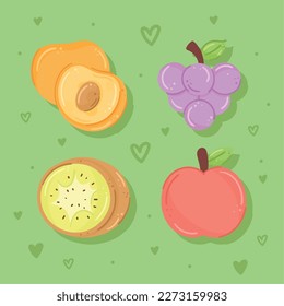 four fresh fruits healthy food icons