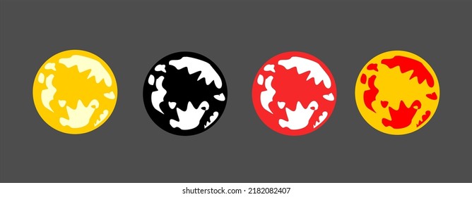 Four full moons. Yellow, red, black and white moon. Flat style. Halloween elements. Simple style.
