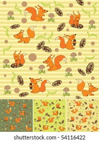 Four fun seamless background with squirrels