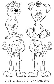 Four funny bears - contour drawing