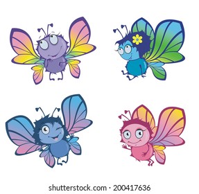 Four funny butterflies isolated on a white background