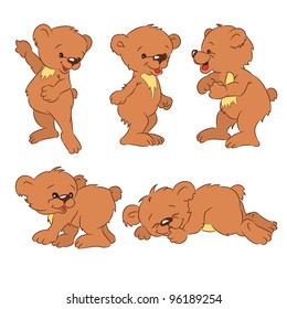 Four funny cartoon  bear-cubs, isolated from a background.