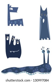 	four funny cartoon monster