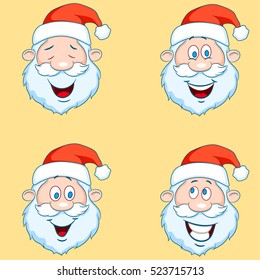 Four funny Santa Claus heads - set.
Vector Cartoon Set Of Different Santa Claus Faces.