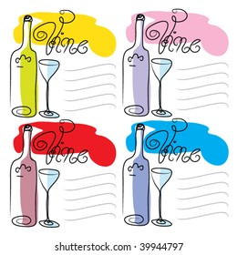 four funny wine bottles with glasses