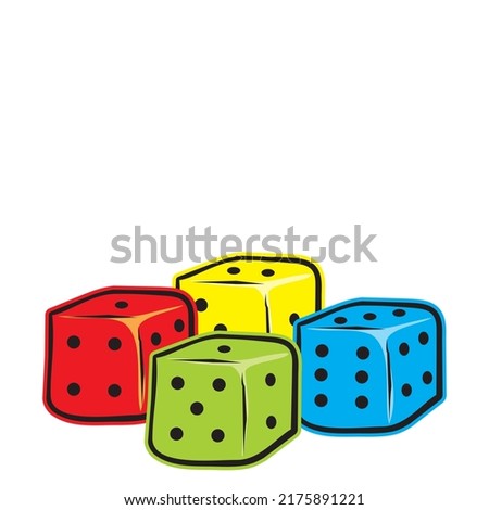 four game dice, vector illustration,  colored conceptual illustration