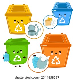 four garbage bins for four garbage informational sticker cute vector