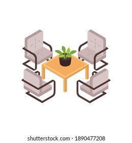 Four garden chairs and table on white background 3d isometric vector illustration