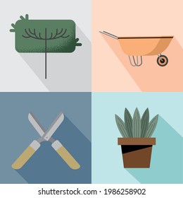 four gardening activities set icons