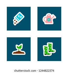 Four gardening icons on cards templates. Vector illustration in flat style.