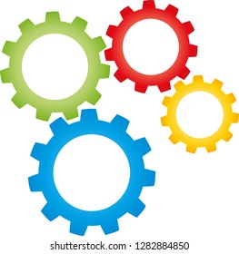 Four gears in different colors logo