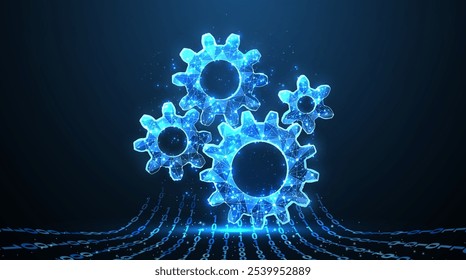 Quatro marchas na azul. Mecanismo de engrenagem, sistema do motor, andamento da operação, mudança de marcha, inovação da indústria, solução de engenharia, conceito de tecnologia.