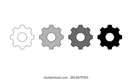 Four gears shown in increasing gradient shades from light to dark gray