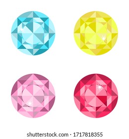 Cuatro joyas de diferentes colores. Botones en forma de piedras preciosas. Ilustración vectorial. Foto de stock.