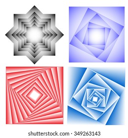 Four geometric backgounds made with squares and color illusion effect. vector illustration