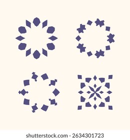 Four geometric floral patterns isolated on white background. Abstract shapes and decorative ornaments create a modern and stylish design. Perfect for backgrounds, textures, and graphic elements