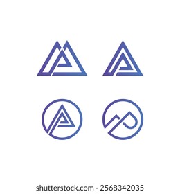 four geometric logos, each featuring a stylized letter 'A' within triangular and circular shapes, showcasing modern and minimalist design elements