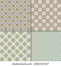 Four geometric seamless patterns. Can be used on textiles, wallpapers, surfaces, venue designs and as a background for cards and invitations