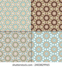Four geometric seamless patterns. Can be used on textiles, wallpapers, surfaces, venue designs and as a background for cards and invitations