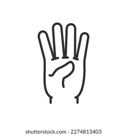 Viertens, Zeigefinger Mittelring und kleiner Finger, lineares Symbol. Linie mit bearbeitbarem Hub