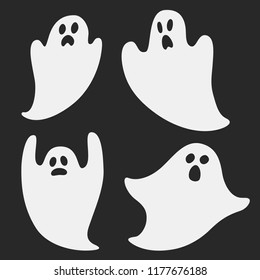 Four ghosts. Set of vector halloween elements.