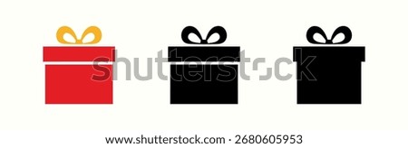 Four Gift Box Icons in Black with Bows Aligned on a White Background