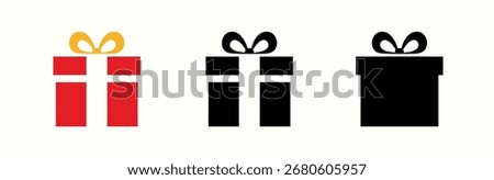 Four Gift Box Icons in Black with Bows Aligned on a White Background