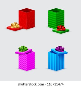 four gift boxes and covers with bows