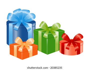 Four giftboxes with ribbon. Vector-Illustration