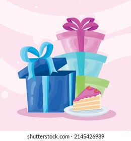Vier Geschenke und Kuchenteil