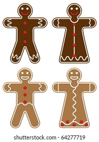 Four gingerbread people in two different colors