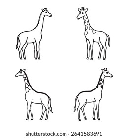 Four giraffes in black outline on a white background pattern