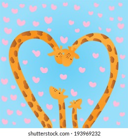 Four giraffes and hearts