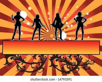 Four girls dancing with lights behind them, wild brushes beneath them