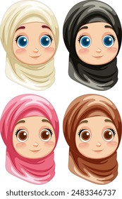 Four girls with different colored hijabs