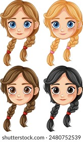 Four girls with different hair colors and braids