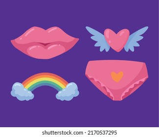 four girly doodle set icons