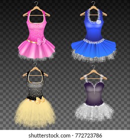 Four Glamour Dresses on Hanger on Transparent Background