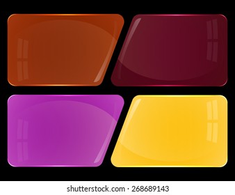 Four glass plates of different colors with abstract decoration lines