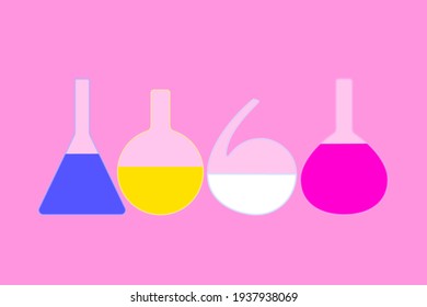 Cuatro vasos de vidrio (frascos) con líquidos opacos de color