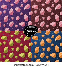 Four glossy color cupcake pattern