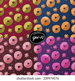 Four glossy color donut pattern