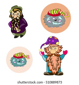 Four gnome on a white background. Beautiful elements for Christmas cards. Happy New Year and Christmas.- Stock Vector.