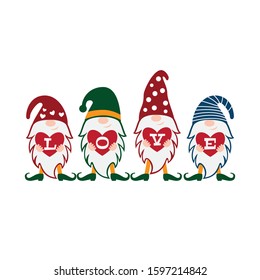 four gnome standing holding heart with love letter valentine theme graphic design vector for greeting card and t shirt print template