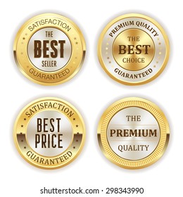 Four gold badges on white background