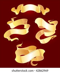 four the gold bent ribbons on a red bright background