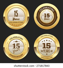 Four gold celebrating 15 years badges