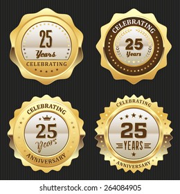 Four gold celebrating 25 years badges